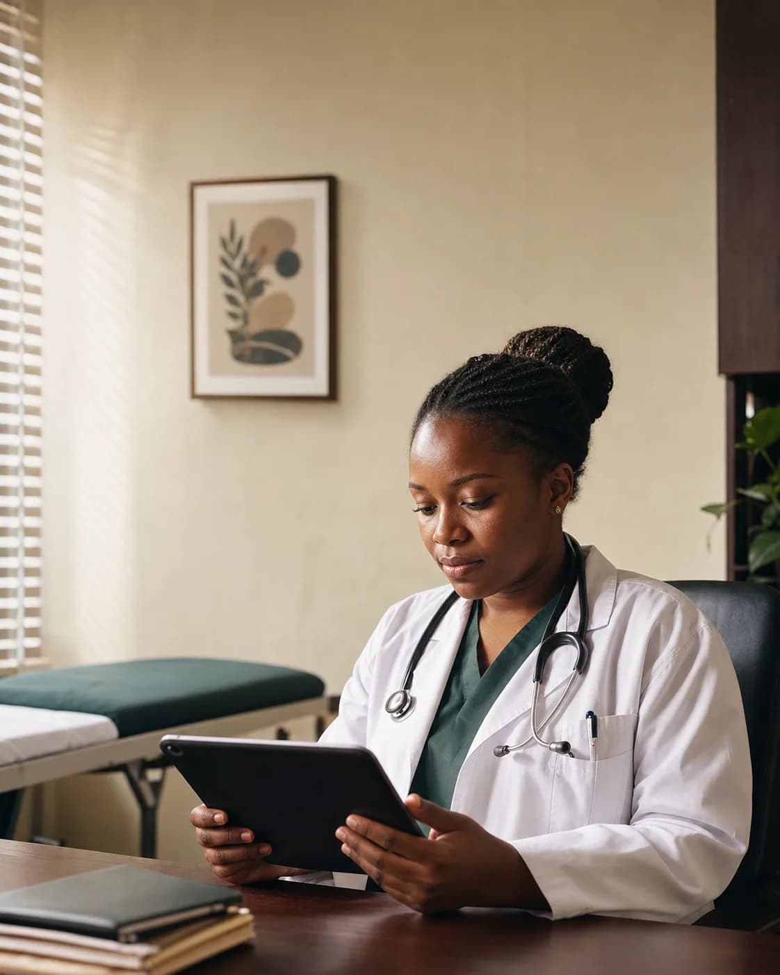 A doctor reviewing a clinical note on a tablet